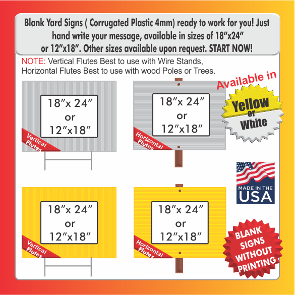 YELLOW BLANK YARD SIGNS 12" X 18"